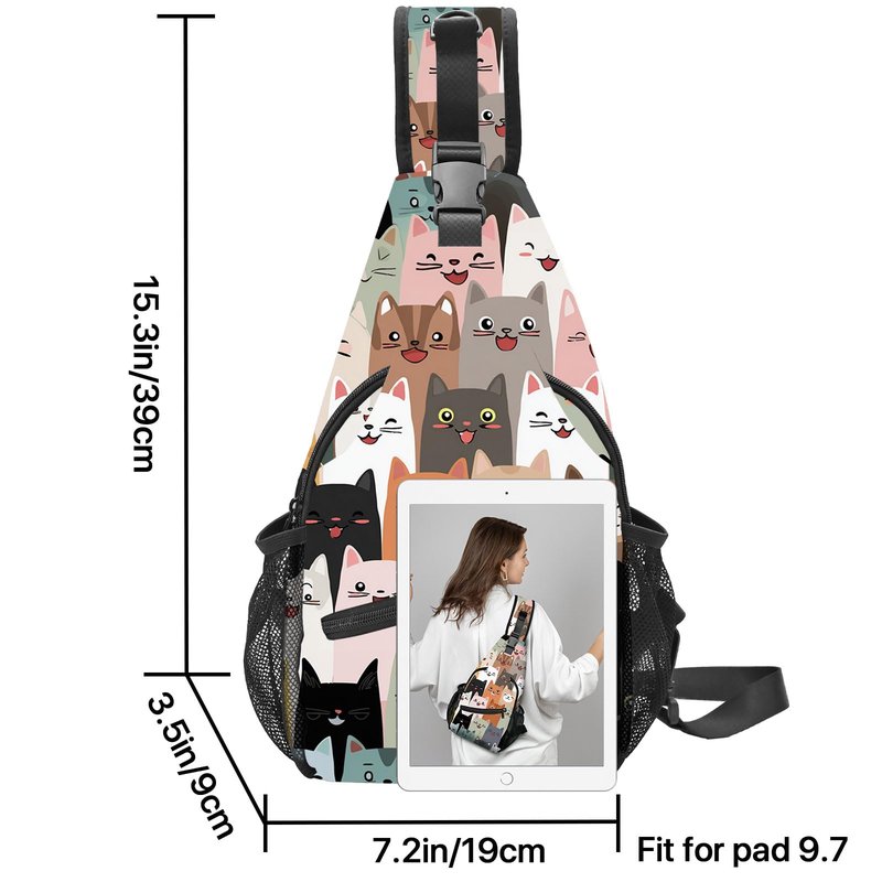 FyLybois Cat Sling Bag for Women Crossbody Backpack Lightweight Chest Daypack Fashion Shoulder Bags for Travel Hiking Biking