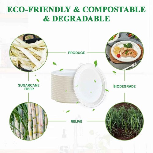 Vplus 300 Pack 100% Compostable Oval Paper Plates 12 inch Super Strong Disposable Paper Plates Bagasse Natural Biodegradable Eco-Friendly Sugarcane for BBQ, Party, Dinner, and Picnic
