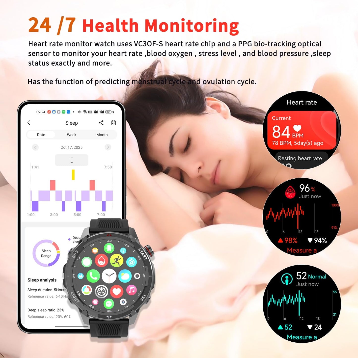 CHILEAF Smart Watch for Men Women, Bluetooth Call, 1.43 Inch Touchscreen Fitness Tracker with Heart Rate, SpO2, Sleep Monitoring, Sports Smartwatch with GPS, Multiple Sport Modes, IP68 Waterproof