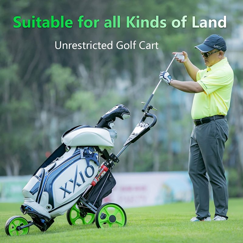 Lakehood Golf Push Cart, Golf Pull Cart for Golf Clubs and Golf Bag, Golf Push Carts Three Wheel Easy to Folding Scorecard Holder with Mobile Phone Holder Storage Bag Golf Carts (Green)