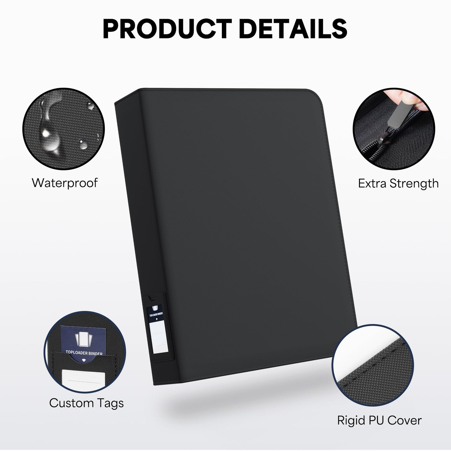 9 Pocket Top Loaders Trading Card Binder for 324 Cards Premium Zip Card Book Holder Label Design Card Binder for Trading Cards Intended For YuGiOh Sports Cards TCG MTG Game Cards(Black)