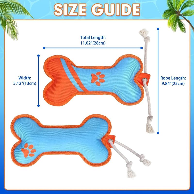 BINGPET Dog Pool Floating Toys - Durable Bone Shaped Squeaky Chew Toys for Summer Fun | 2-Pack