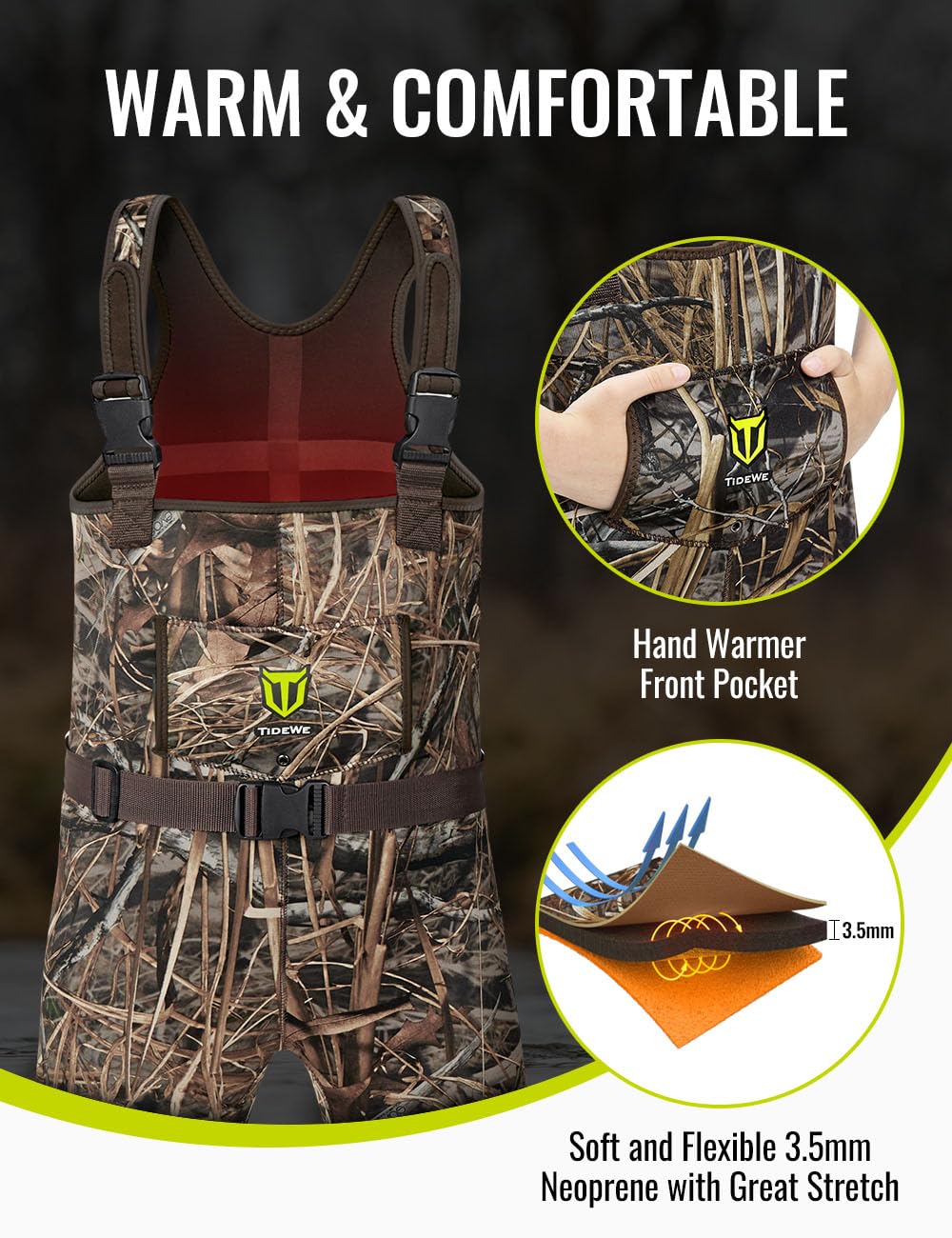 TIDEWE Kids Neoprene Waterproof Insulated Chest Waders for Hunting BN4/5