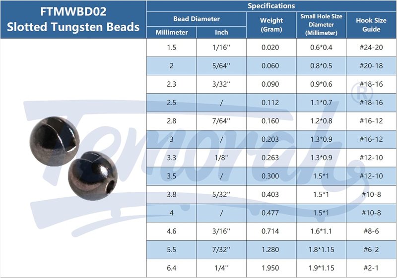 Slotted Tungsten Fly Tying Beads - 35 Colors, 2.0-6.4mm Sizes