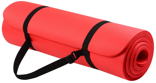 Signature Fitness 1/2-Inch Extra Thick High Density Anti-Tear Exercise Yoga Mat with Carrying Strap, Red