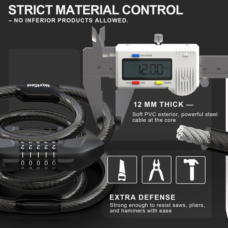 NextSeal Electric Scooter Lock, Bike Lock with 5-Digit Combination, 12MM Dual Cable Locks, Security 41.3 inch Feet Bicycle Lock Anti Theft for Scooter, Bicycle, E-Bike, Electric Scooter Accessories