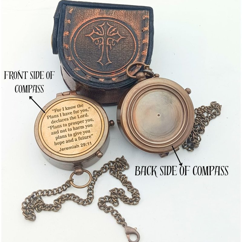 DAYOL'X Jeremiah 29:11Religious Gifts for Men, Baptism Gift for Teenage Boys, Christian, Catholic, Communion, Confirmation, First Communion Gifts for Boys, Compass, Brass & Brown Antique