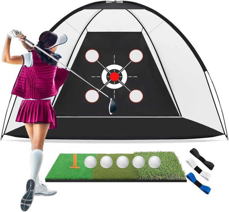 Golf Net with Heavy-Duty Hitting Mat for Indoor & Outdoor Golf Hitting Chipping Swing Driving Practice, Mult-Targets 10x7ft Practice Nets for Backyard Driving, for Men Dad Golfers