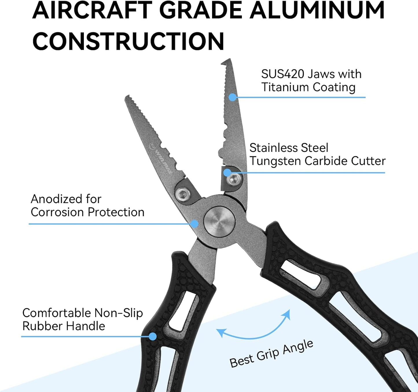 Fishing Pliers - Saltwater & Freshwater Hook Remover with Line Cutter - Titanium Coated SUS420 Jaws | 6 Inch Black