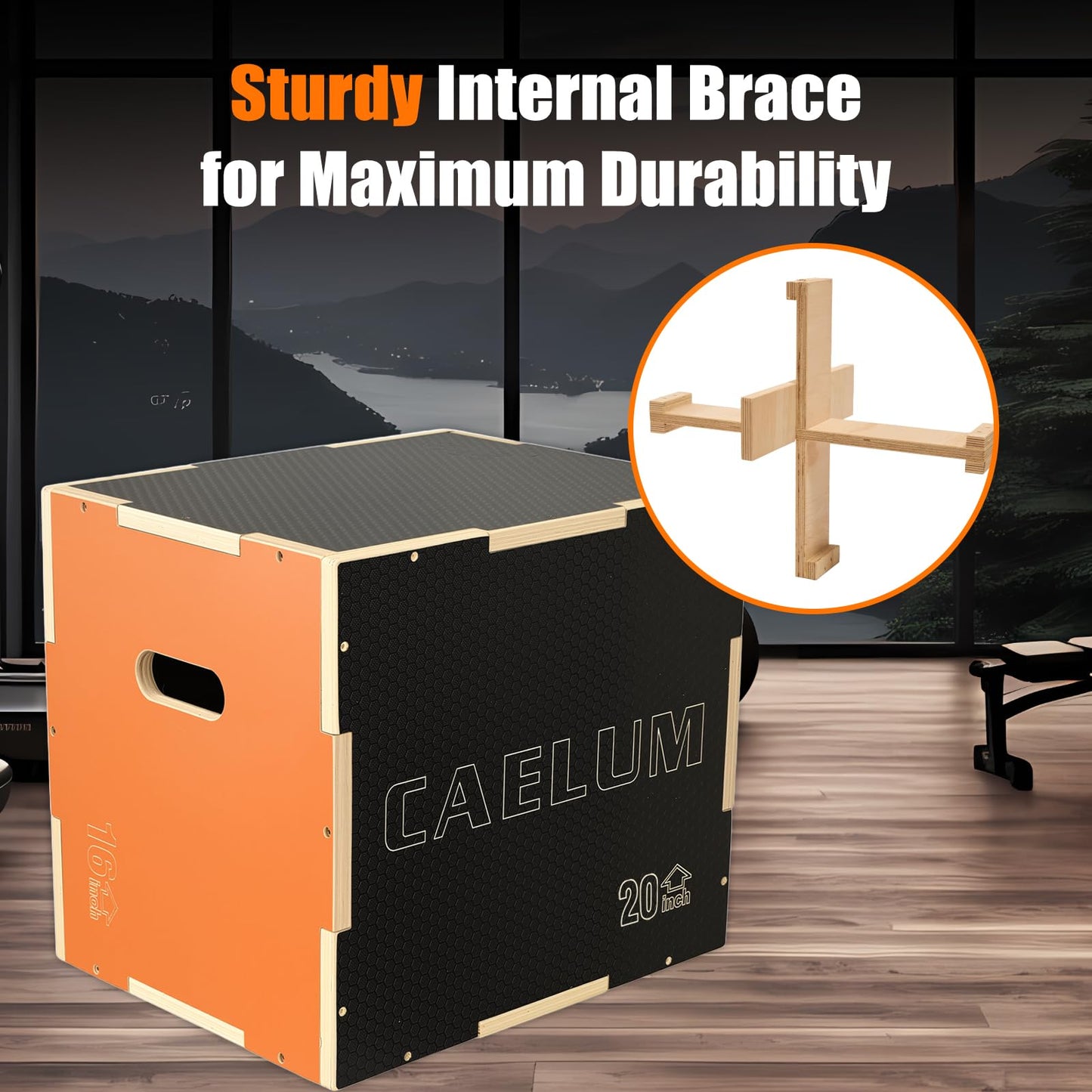 CAELUM 3-in-1 Wooden Plyo Box – 400lbs Heavy-Duty Jump Box for Home & Gym, Non-Slip Plyometric Box for Step-Ups, Squats & Strength Training Black Orange