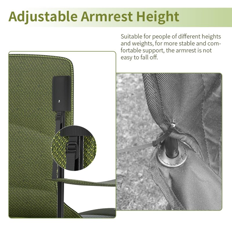 Heavy Duty Folding Chair 500LB Capacity, Oversized Camping Chairs with Cup Holder, Cooler Bag & Storage Pouch, Outdoor Chairs for Sports, Lawn Chairs , Fishing, Beach (2, Black Green, Oversized)