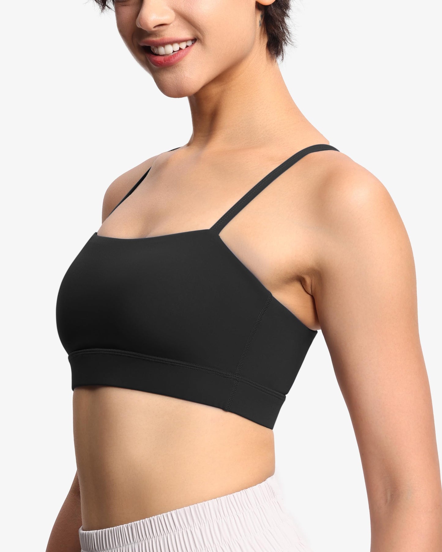 THE GYM PEOPLE Women's Adjustable Spaghetti Strap Sports Bras Wirefree Workout Tops with Removable Padded Black