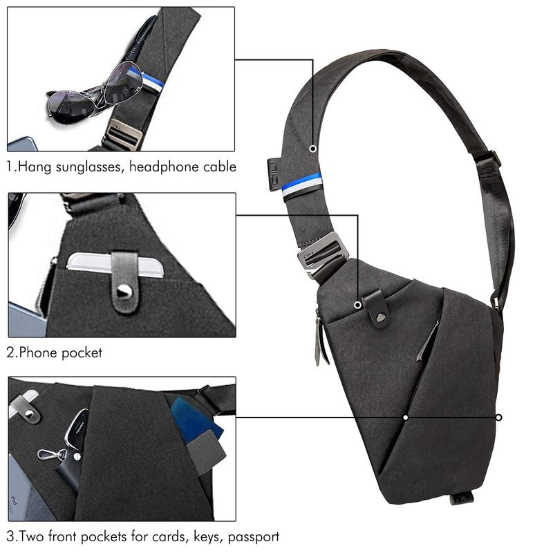 NIID-FINO NEO Sling Bag,Anti-theft Crossbody Shoulder Bag,Chest Bag for Men,Small Sling Bag for Men,Multipurpose Daypack (Meteorite black, Right Hand)