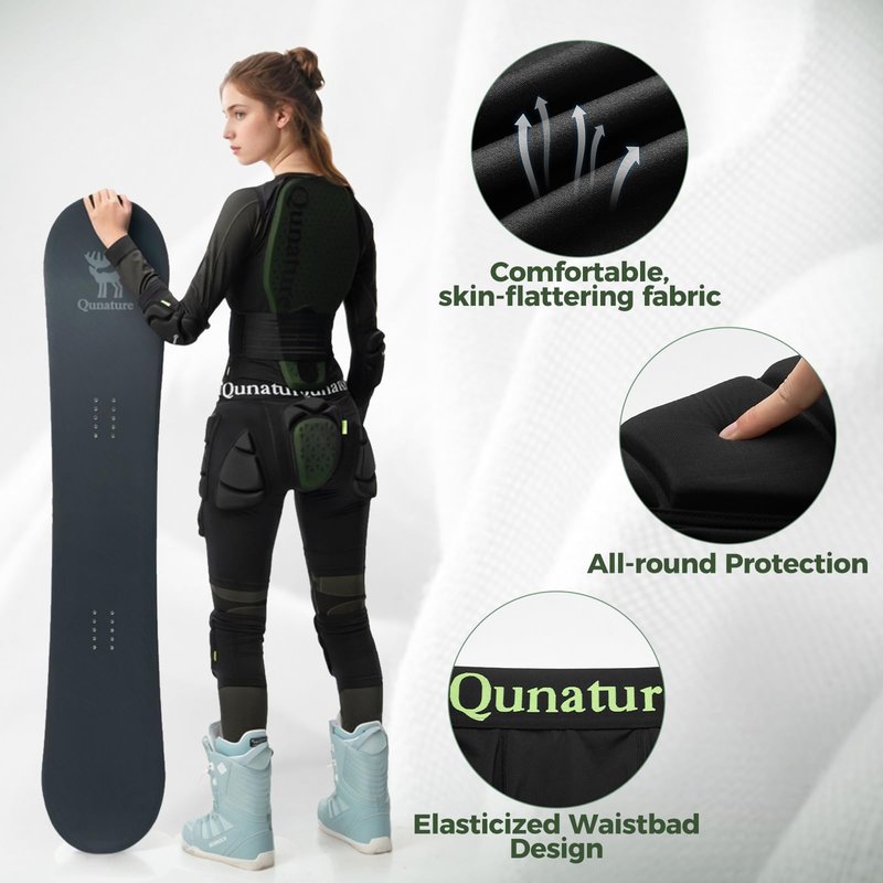 Qunature Protective Padded Shorts Ergonomic Design -5 Zone Concept Easy Layering Under Outer Pants , ESA - Certified Shock - Absorbing for Snowboard,Skate and Ski Waist：78-88CM