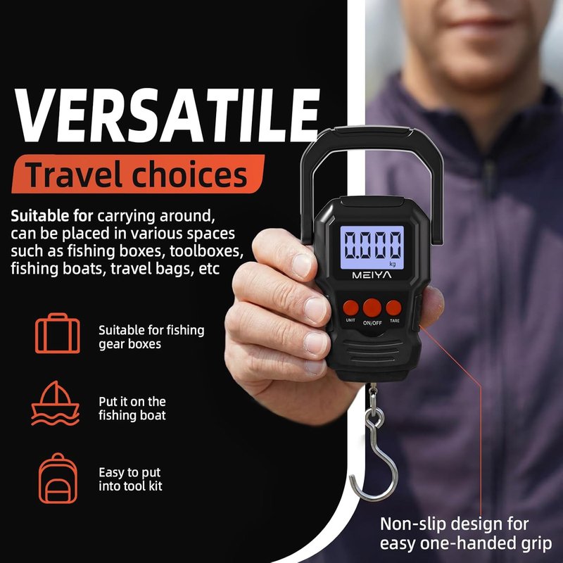 Digital Fish Scale - Accurate LCD Display Up to 110lb/50kg | Essential Fishing Gear with Hook & Batteries