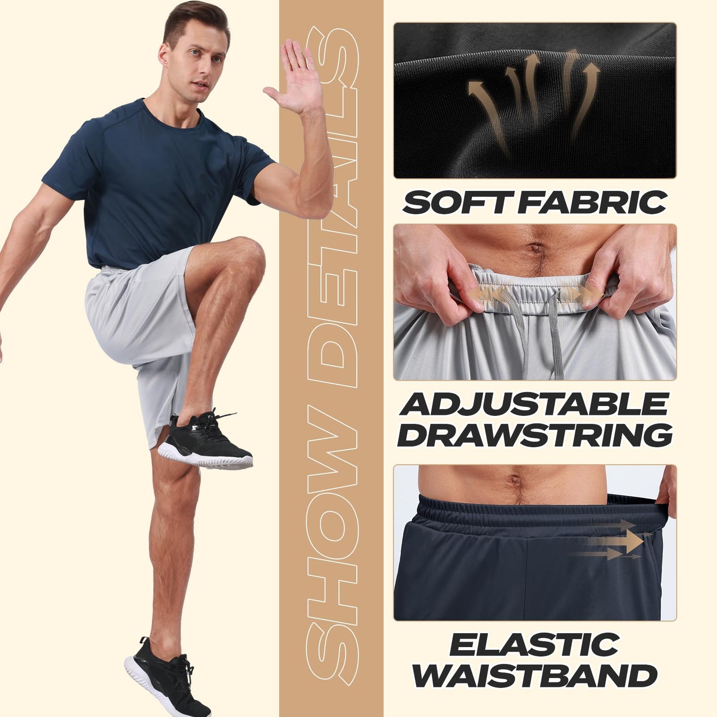 BOOJO 7 Pack Athletic Gym Mens Shorts - Workout Black Quick Dry Basketball Shorts with Pockets for Running Casual Activewear