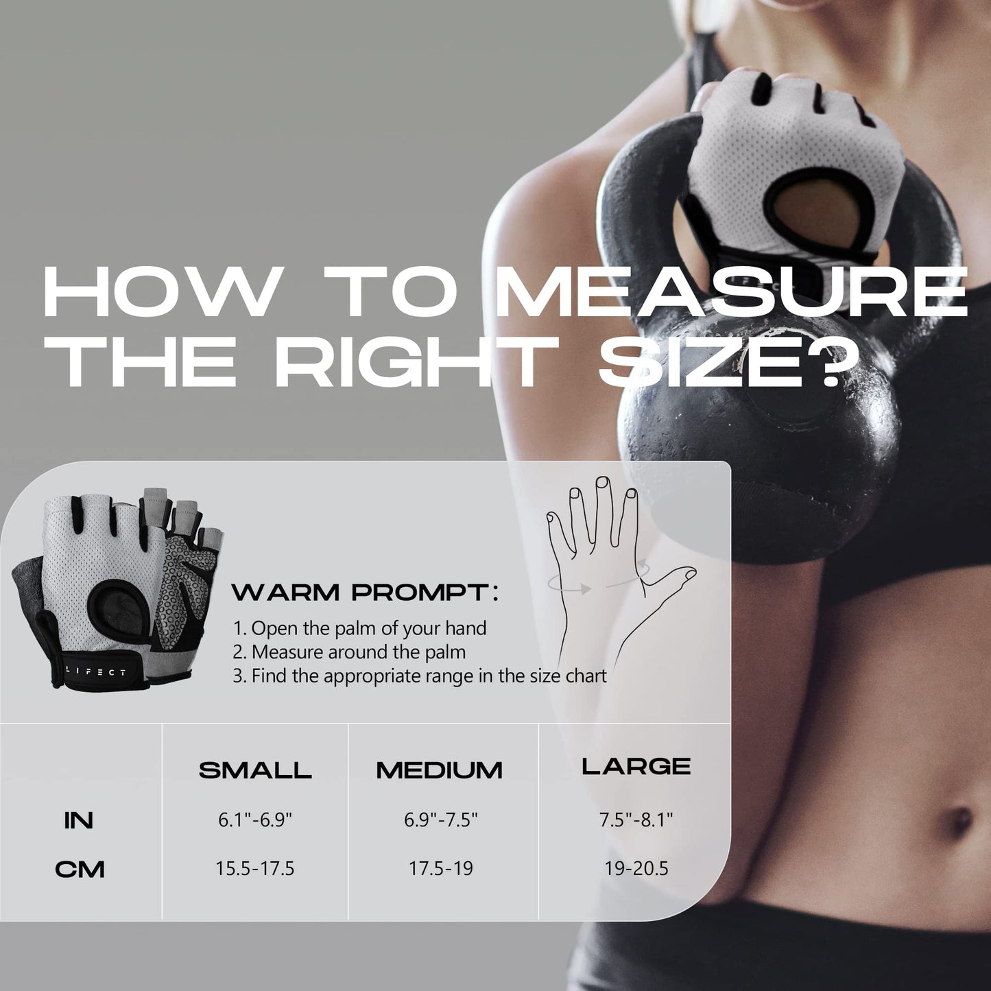LIFECT Breathable Workout Gloves, Knuckle Weight Lifting Fingerless Gym Exercise Gloves with Curved Open Back, for Powerlifting, Crossfit, Women and Men (Grey, Medium)