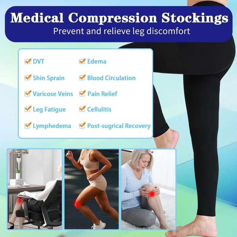 2 Pairs 20-30mmHg Compression Pantyhose for Women & Men, Medical Graduated Compression Leggings for Women, Footless Compression Stockings Support Compression Tights for Varicose Veins, Edema, Dvt