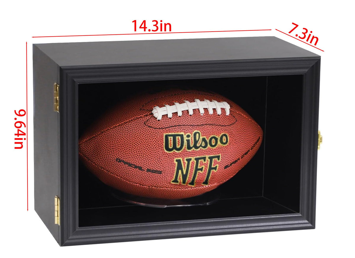 COMSREV Football Display Case Wall Mount Full Size Wooden Acrylic Black
