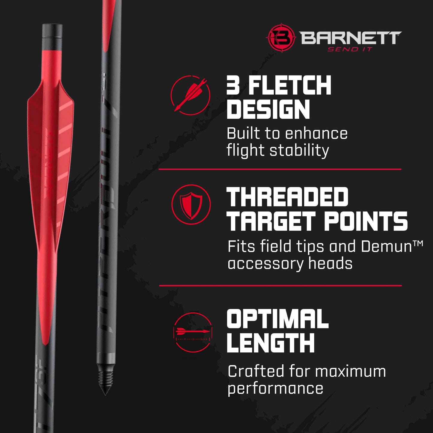 Barnett Demun Hyperbolt 3F - 12 Pack Mini Crossbow Bolts, 7 Inch with Threaded Target Points, 3 Fletched Bolts for Accu Strike and Accu Strike Pro - Precision and Performance in Every Shot