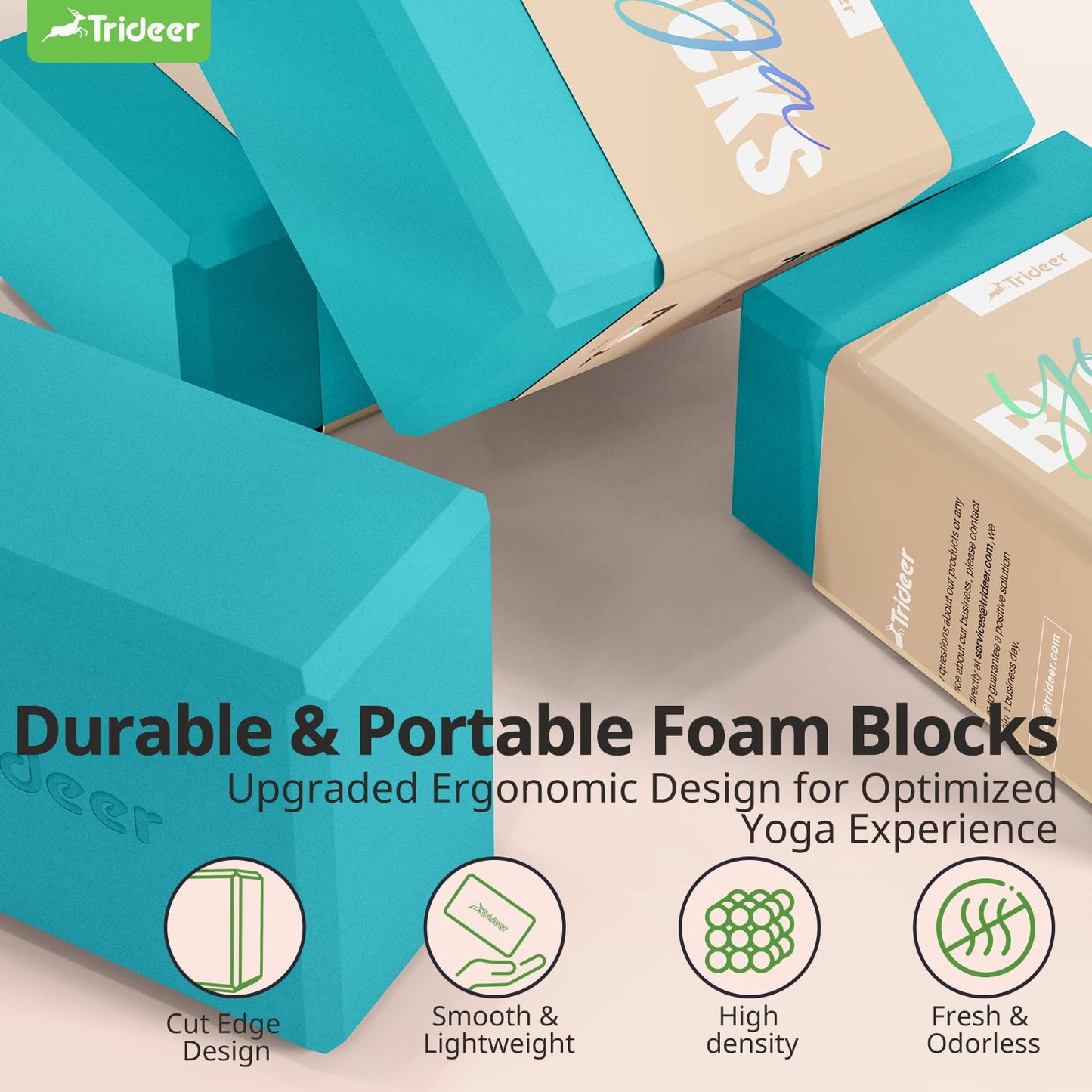 Trideer Yoga Blocks, Yoga Blocks 2 Pack, Premium EVA Foam Blocks with Free Guide, Supportive, Lightweight & Odor Resistant, Yoga Essentials for Yogi & Yogini, Yoga Accessories 9"x6"x3" (Turquoise)