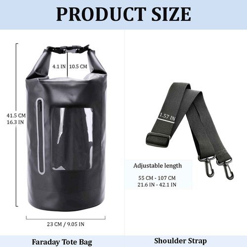 Quctak 15L Faraday Dry Bags, Waterproof Backpack For Electronic Device, Faraday Cage for Signal Blocking, Faraday Key Fob Protector, Anti-Theft Anti-Tracking GPS RFID Waterproof Dry Bag