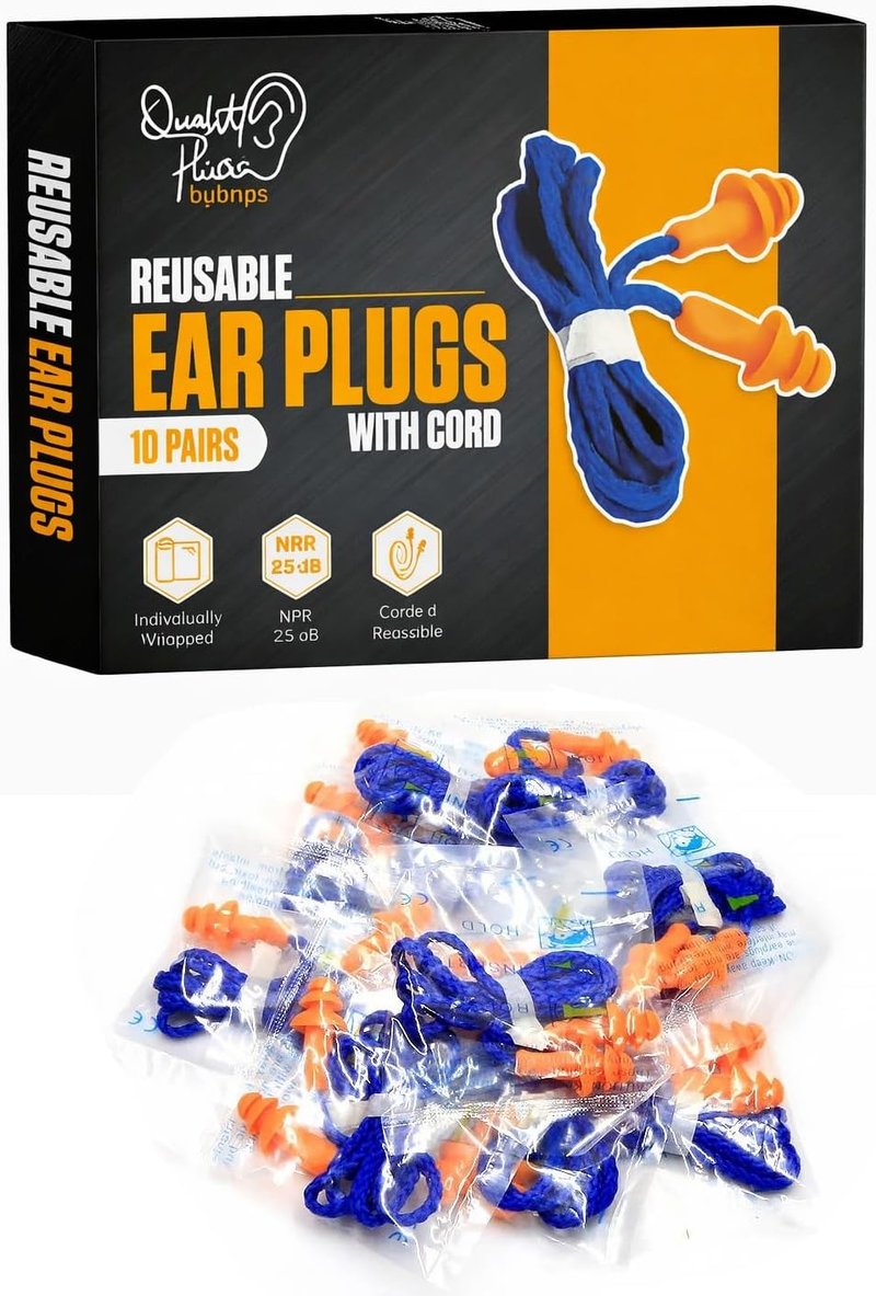 Reusable Ear Plugs for Shooting Range - 10 Pairs of Corded Hearing Protection for Gun & Construction Use | Noise Reduction