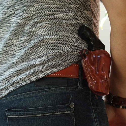 Premium Leather OWB Paddle Holster Open Top Fits, Smiht & Weeson 442/642 Revolver 38 Special 1.875" Barrel, Right Hand Draw, Brown Color #1128#
