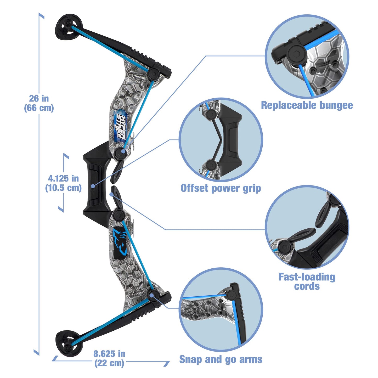 Zing HyperStrike Bow Archer Pack - 1 Bow and 4 Zonic Whistle Arrows, Launches Arrows Up to 250 Feet, for Ages 14 and Up (Silver Kryptek)