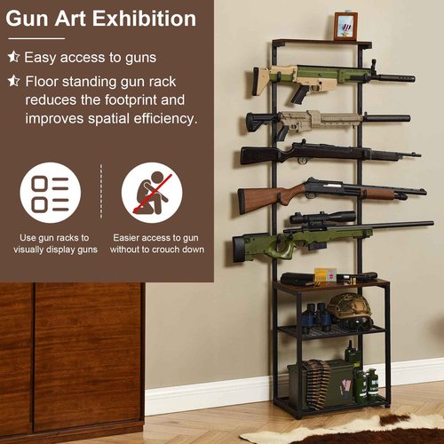 Poyilooo Gun Rack, Indoor Gun Racks for Wall Mount Gun Display Stand, Floor Gun Stand Holds up 5 Guns Storage Airgun Rifle Holder Hunting Gun Shelf (Black, Large-19.7" L)