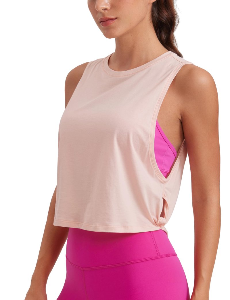 CRZ YOGA Pima Cotton Large Armhole Tank Tops for Women - Workout Sport Athletic Yoga Running Gym Loose Crop Sleeveless Shirts Marshmallow Pink Medium