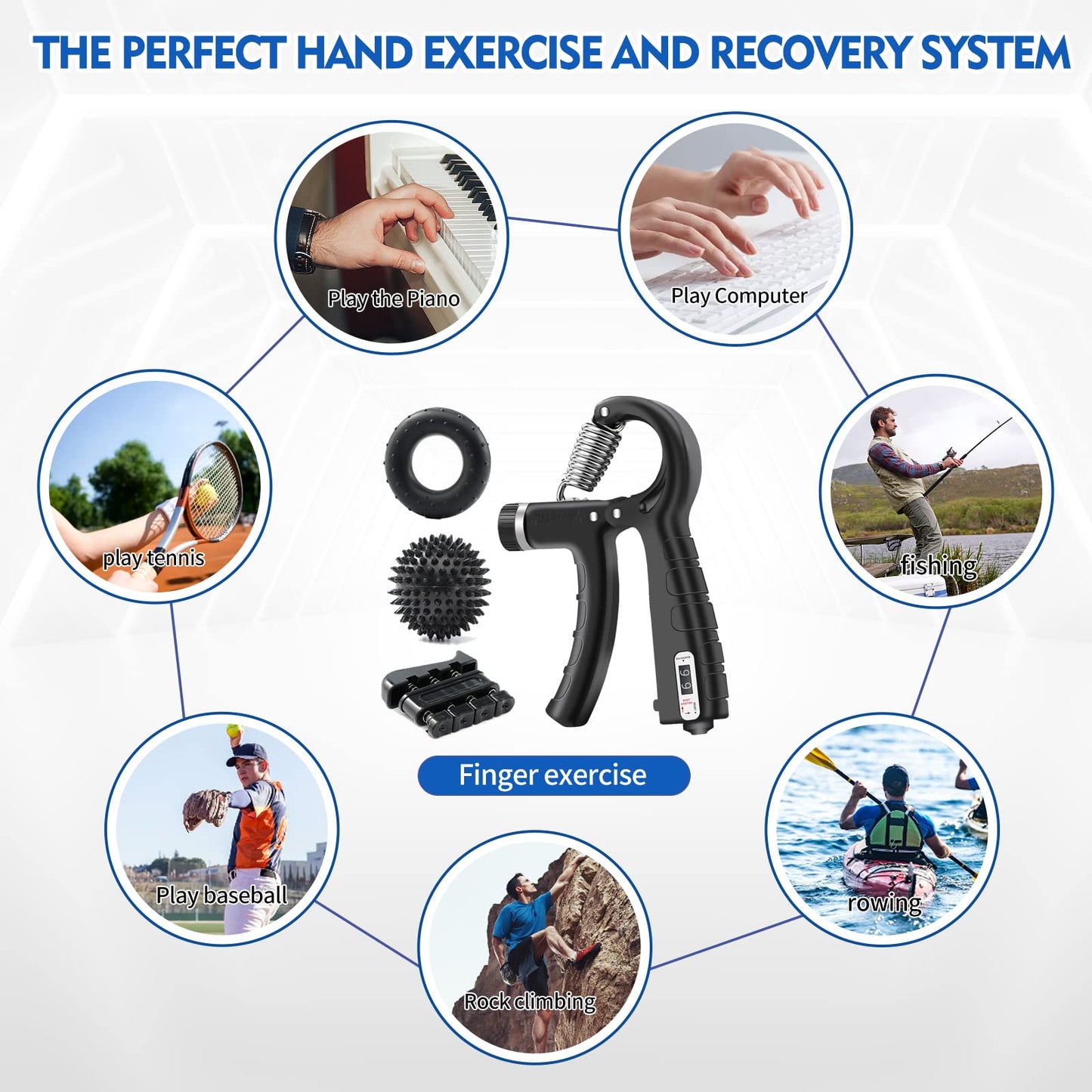 SOUFORCE Hand Grip Strengthener Kit (7 Pack), Adjustable Grip Strength Trainer, Forearm Workout Trainer, Finger & Hand Strength Exerciser for Muscle Building & Grip Strength Recovery