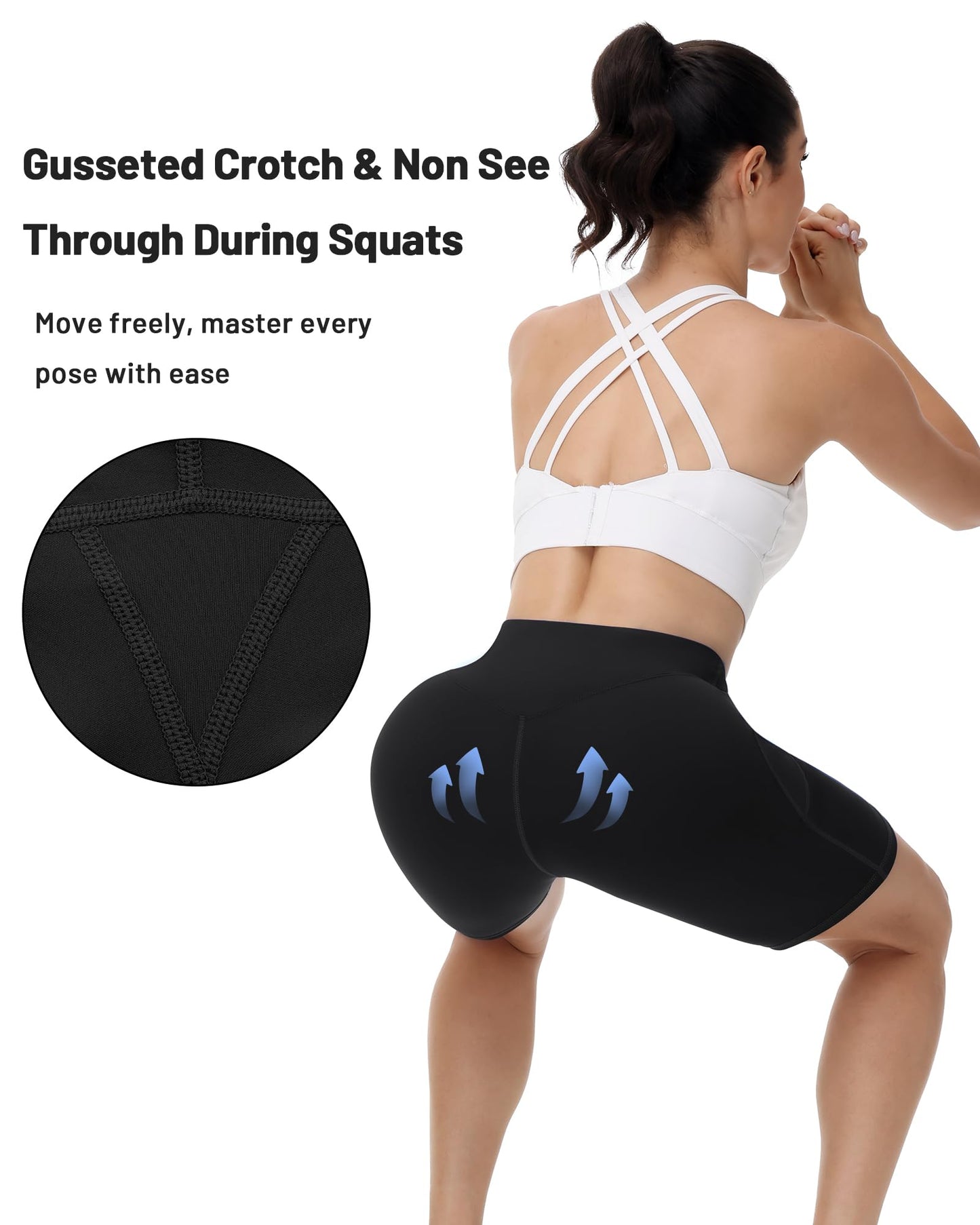 Runhit Biker Shorts Women with Pockets - 8'' High Waisted Tummy Control Workout Gym Yoga Running Spandex Compression Short Black