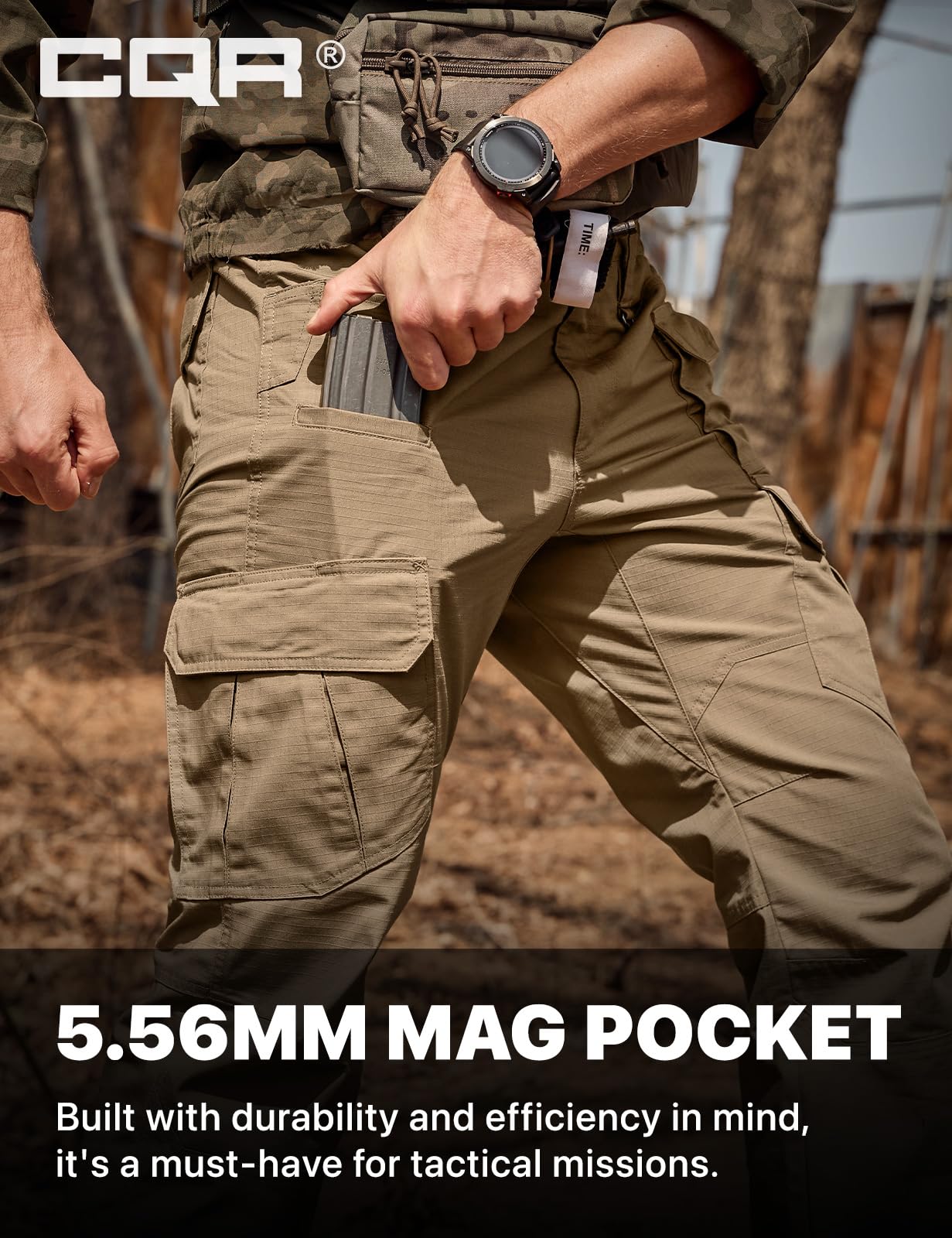 CQR Men's Tactical Pants, Water Resistant Ripstop Cargo Pants, Lightweight EDC Work Hiking Pants, Outdoor Apparel, Raider Mag Cougar, 40W x 30L