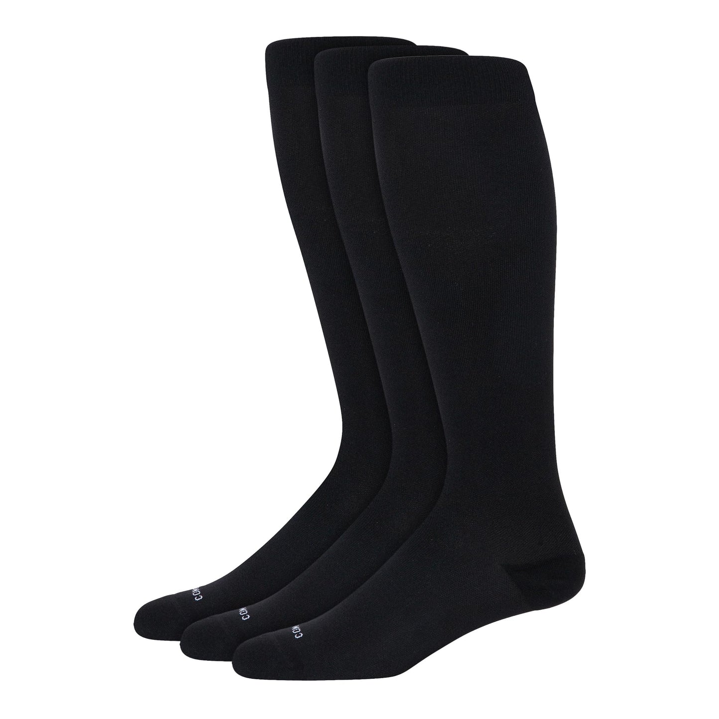 Comrad 3-Pack Knee-High Compression Socks for Multipurpose Wear (Solid Black, Extra Large) - Premium Nylon Support Socks are Thin & Breathable for Pregnancy, Nurses, & Athletes - Men & Women