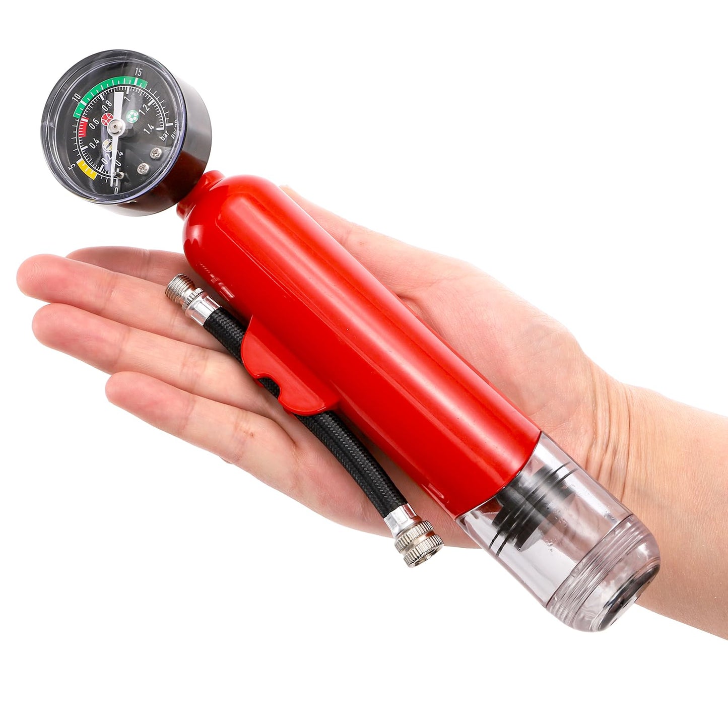 Lawei Ball Pump with Pressure Gauge, Dual Action Sports Ball Compact Pump with Needles and Nozzles, Portable Air Hand Pumps Little Pumps for Basketball, Football, Soccer Ball, Rugby, Volleyball, Red