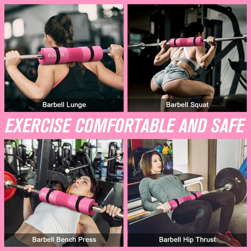 G4Free 7pcs Barbell Pad Set for Squat, Hip Thrusts, Lunges Standard Olympic Bars with 2 Gym Ankle Safety Straps, 3 Hip Resistance Bands, Barbell Pad and Carry Bag(Pink)