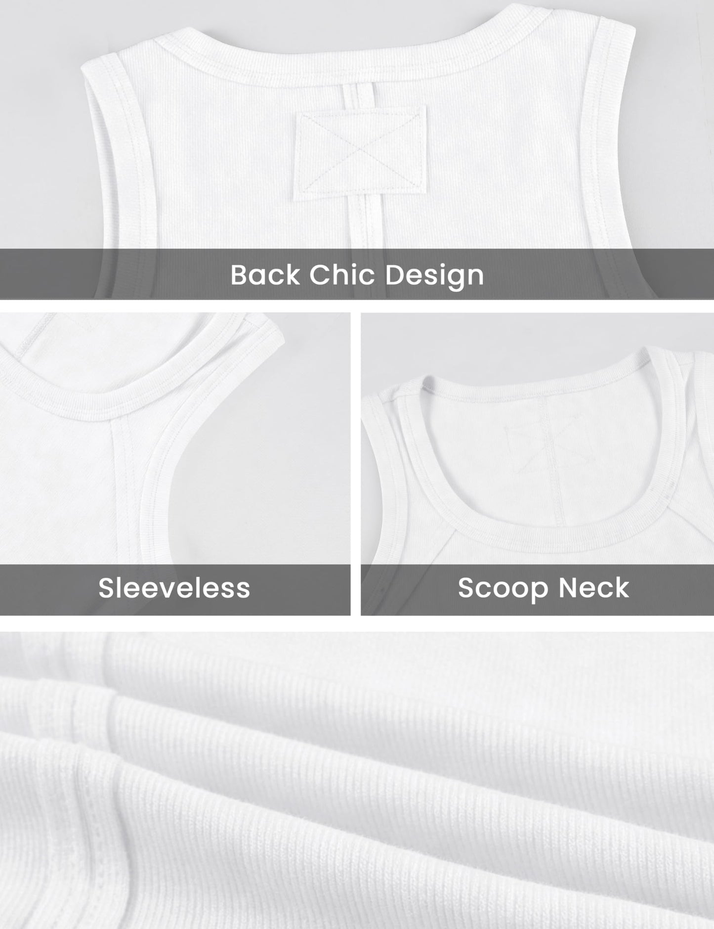 Springrain Women's Sleeveless Scoop Neck Ribbed Tank Tops Lightweight Fitted Cami Tee Shirts(White-S)
