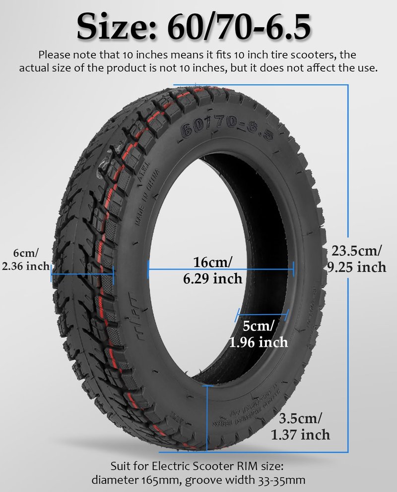 Felixstory 60/70-6.5 Off Road Vacuum Tire, Fit for Ninebot Max G30P G30LP G2 G30D F40I VOLPAM SP01 Hiboy S2 MAX, 10x2.5 Tubeless Tire, Inner diameter 16cm Fit for 6.5" rim, Abrasion Puncture Resistant
