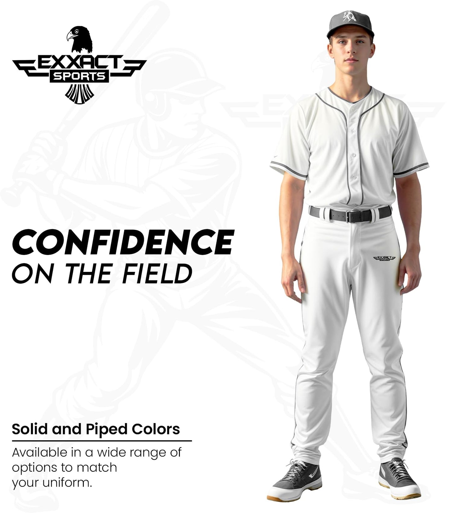 Exxact Sports Home Run Men's Baseball Pants - Full-Length, Semi-Relaxed Fit, Open-Bottom Adult Baseball Pants