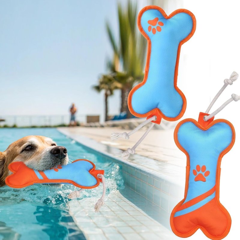 BINGPET Dog Pool Floating Toys - Durable Bone Shaped Squeaky Chew Toys for Summer Fun | 2-Pack