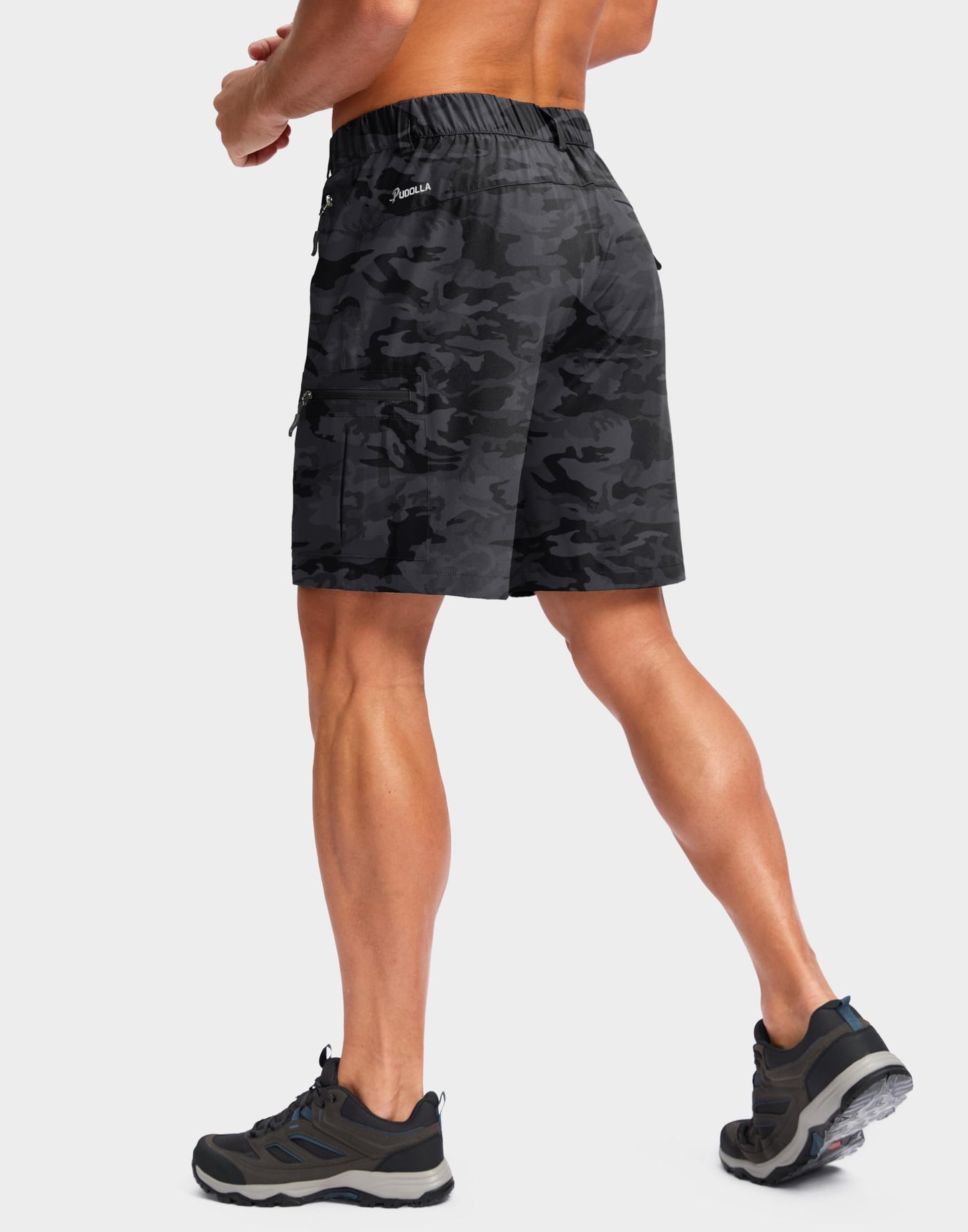 Pudolla Men's Hiking Cargo Shorts Lightweight 7" Travel Casual Shorts for Men Golf Work Outdoor with 5 Zipper Pockets(Black Camo Small)