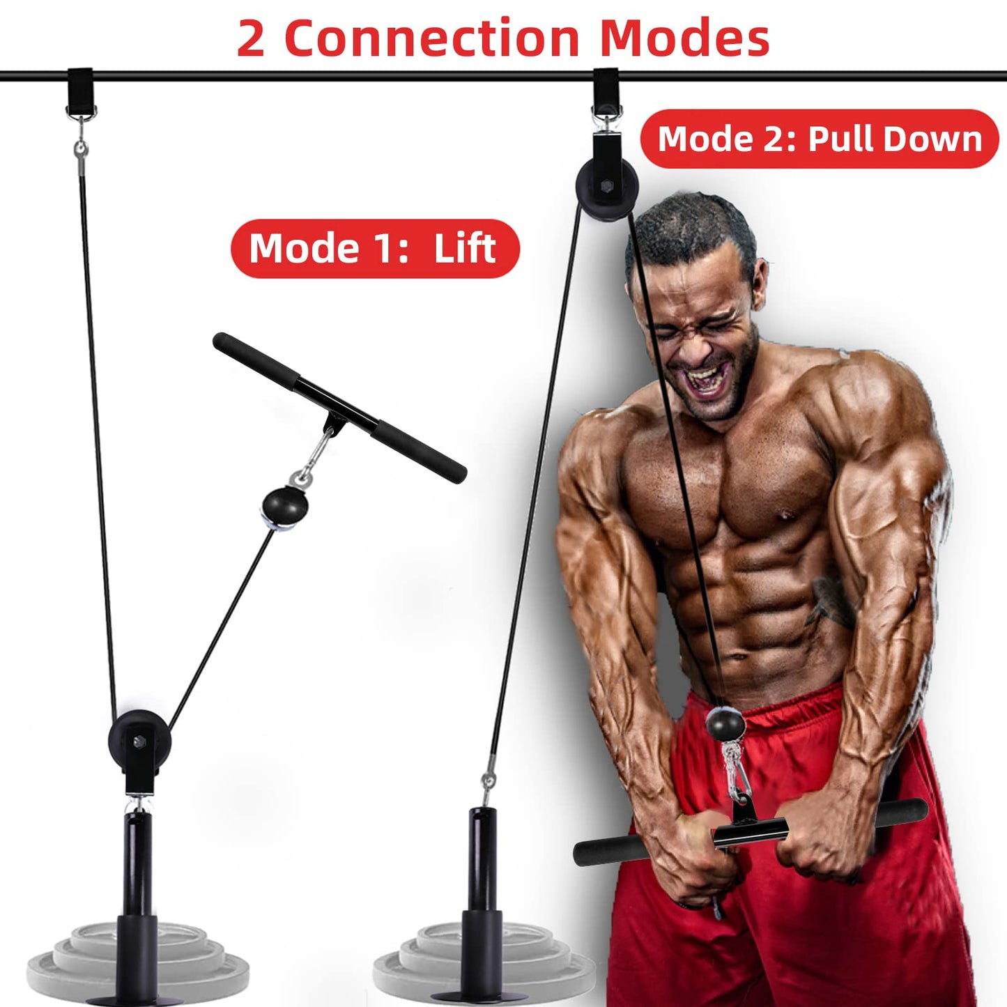 eurovicky Cable Pulley System Gym-LAT and Lift Pulley System Upgraded Gym Equipment LAT Pull Down Attachments Weight Pulley System Accessories Ergonomic Cable Attachments for Gym