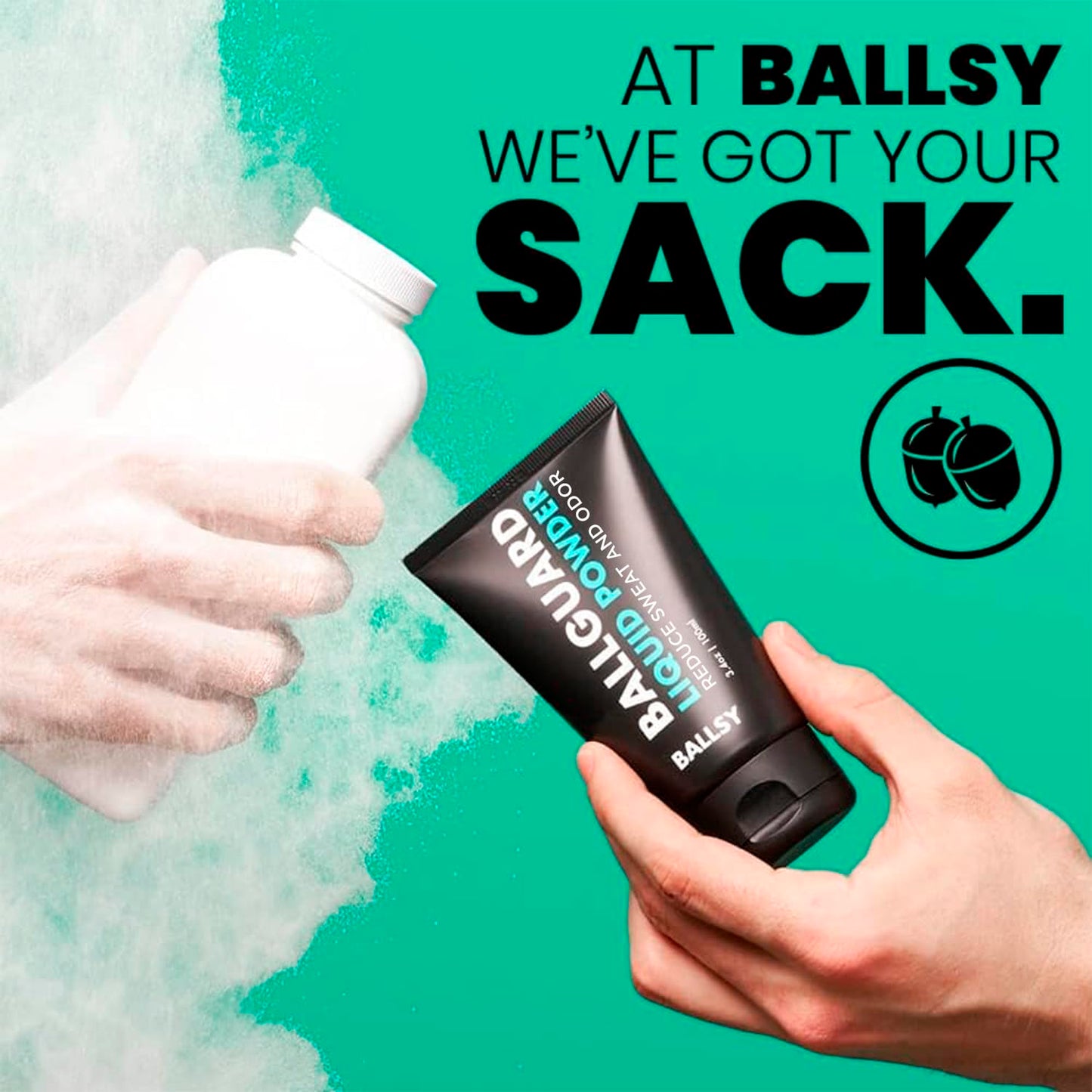 Ballsy Anti-Chafing, Anti-Itch Groin Deodorant for Men - Quick Drying Liquid Powder, Baby Powder Replacement, Protects from Sweat, Odor and Irritation, 3.4 oz