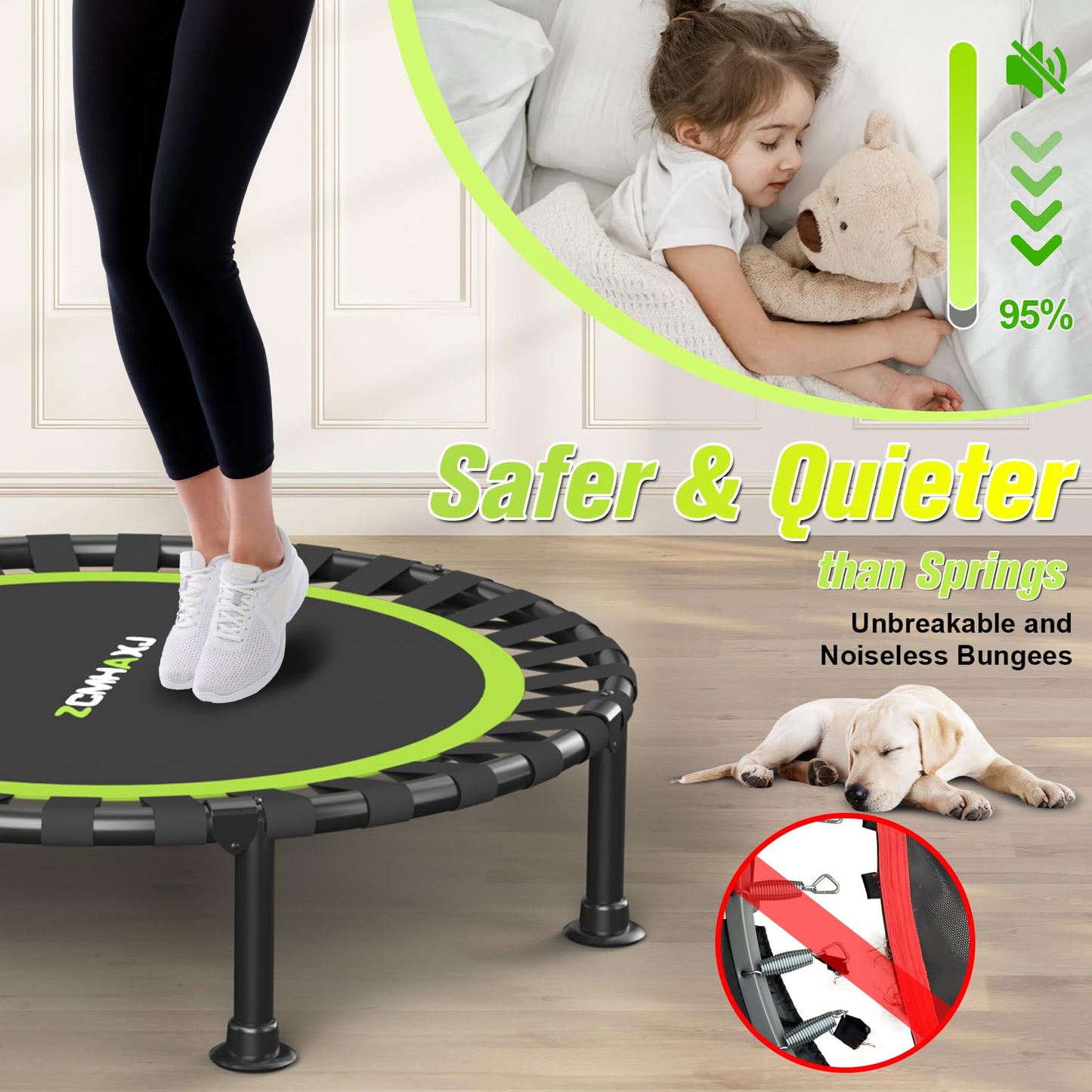 ZCMHAXJ Foldable Mini Trampoline, 36"/40"/48" Rebounder Trampoline for Adults, 440lbs Capacity Indoor Fitness Workout Exercise Equipment