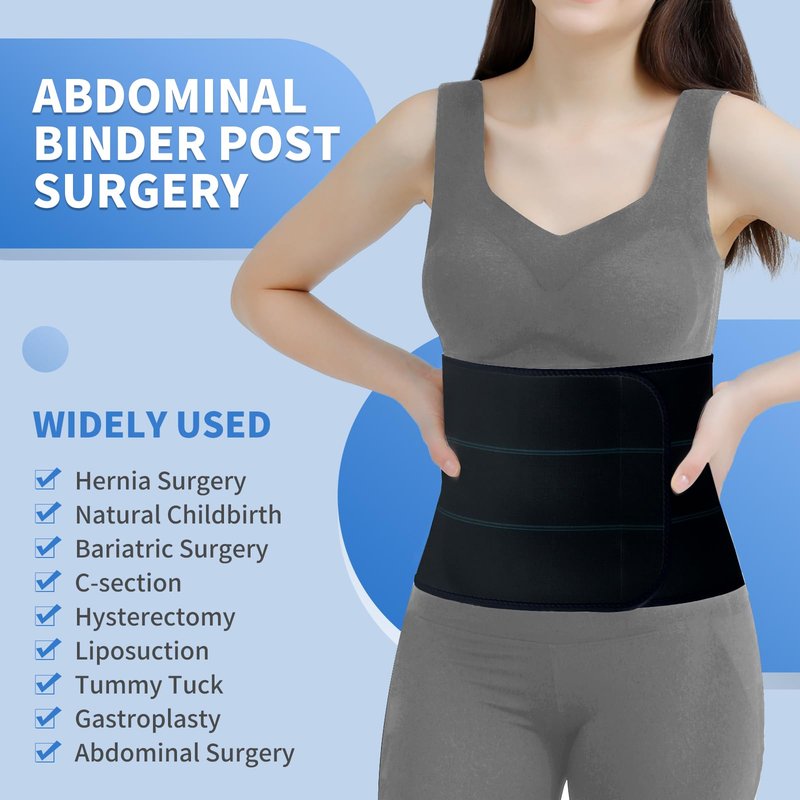 CANMIUS Abdominal Binder Post Surgery Belly Band - Elastic Stomach Wrap Tummy Tuck Compression Belt - Breathable, Soft, Skin-friendly - (30" - 45") 3 Panel - 9" BLACK