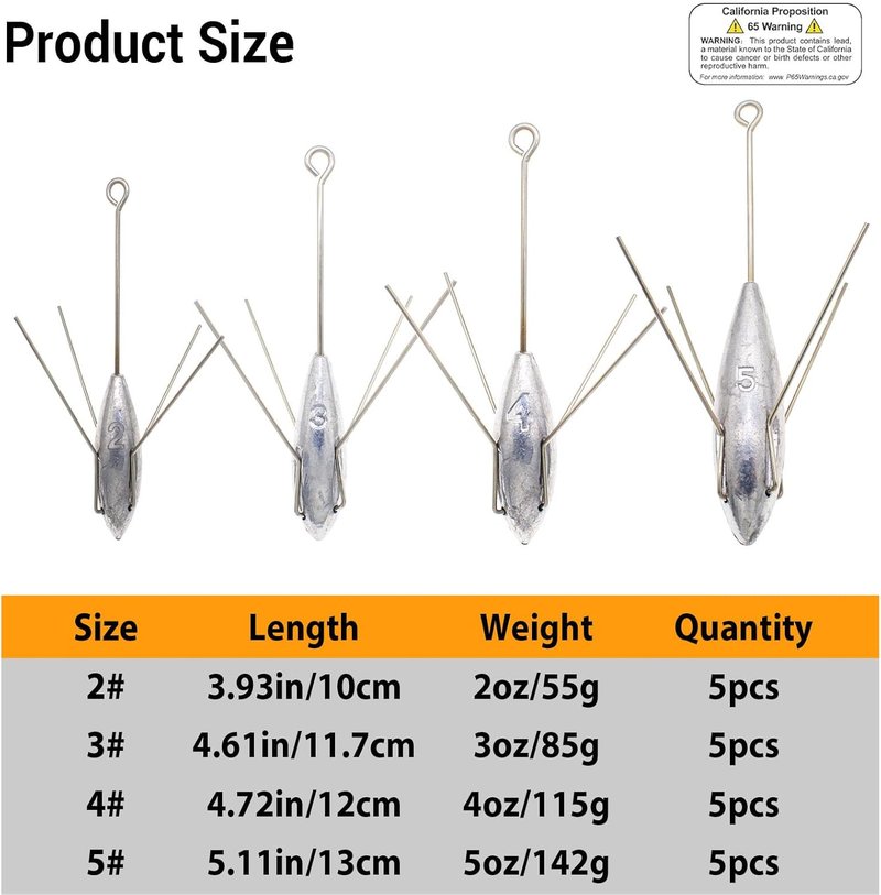 Sputnik Sinker Fishing Weights - 5 Pcs Lead Casting Sinkers for Catfish | Saltwater Beach Use