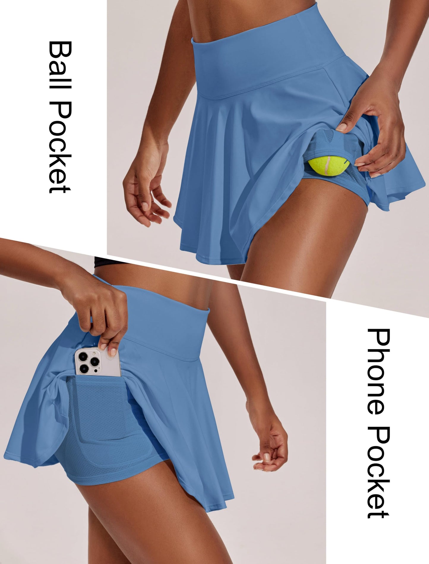 PINSPARK Womens Tennis Skirt High Waisted Active Skort with Pockets Pleated Pickleball Skirts, Oasis Blue XXL