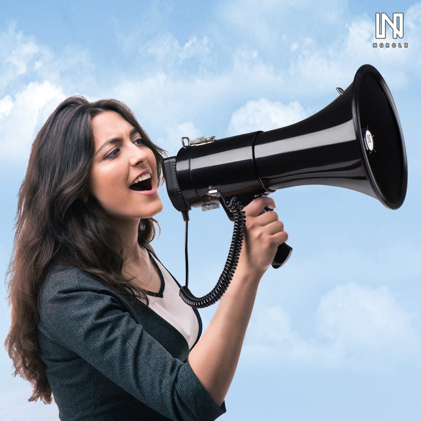 MGROLX 50 Watt Professional Bluetooth Megaphone Bullhorn Speaker with Rechargeable Battery & Portable Strap - Siren and Recording - USB/SD/AUX Input - for Police, Cheerleading, Outdoor