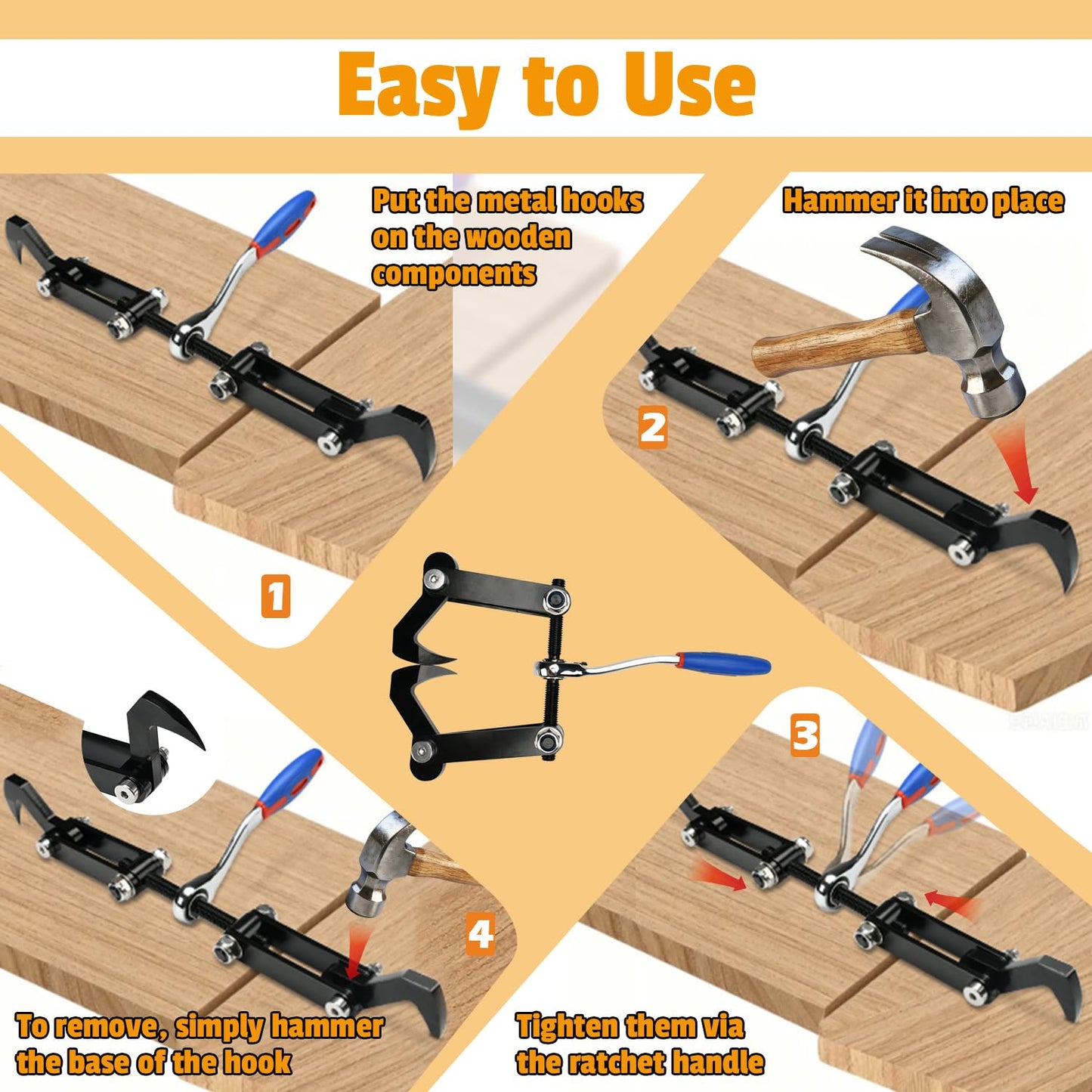 DITKOK Heavy Duty Beam Puller Tool with Iron Hooks, Wall Puller Framing Tool with Ergonomic Reversible Ratchet, Framing Puller For Mass Timber, CLT, Post & Beam, and ZIP Panels, Clamping Travel 4.53"